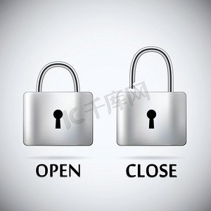 （psd）摄影照片_锁定和解锁挂锁钢文本打开关闭