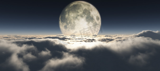 云层之上满月插画