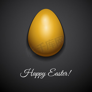 复活节快乐贺卡设计，深色背景上有创意的金色光泽复活节彩蛋，并签署复活节快乐，矢量图