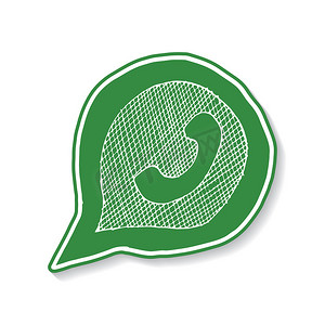 电话图标矢量摄影照片_语音泡沫手绘图标中的绿色电话听筒，在白色背景上隔离的矢量插图。