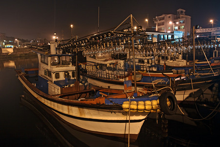 国庆韩国摄影照片_夜晚的渔船