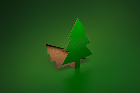 绿松树从剪纸 3d 渲染中弹出