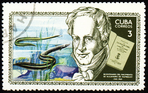 邮票上的亚历山大·冯·洪堡和海鳗