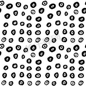 黑色圆圈矢量图摄影照片_手绘黑色画笔圆圈和点无缝图案，矢量图