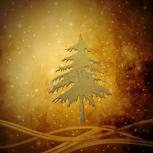 金色圣诞树，圣诞贺卡背景