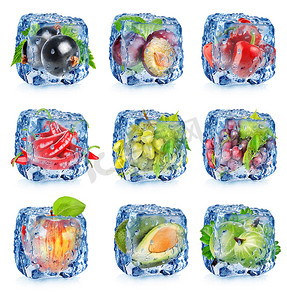 冬天水果摄影照片_设置水果和蔬菜