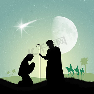 耶稣十二门徒摄影照片_圣诞耶稣诞生场景