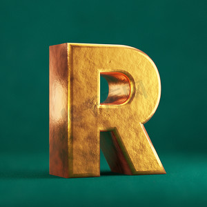 金色百福底纹摄影照片_潮水绿色背景上的 Fortuna 金色字母 R 大写。