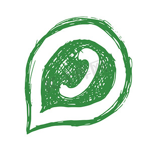 语音泡沫手绘图标中的绿色电话听筒，在白色背景上隔离的矢量插图。
