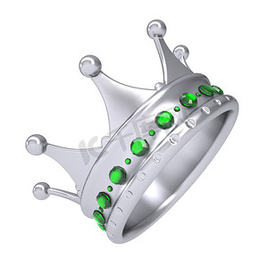 用绿色蓝宝石装饰的银色皇冠