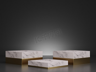d 上白色大理石和金色基座台阶的 3d 渲染模型