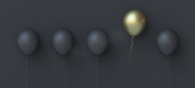 抽象背景金色飞行气球 3D