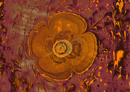 Ebru 大理石纹艺术与花卉图案。