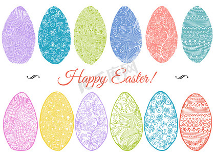 zentangle 风格的复活节彩蛋装饰手绘草图。