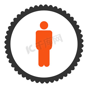 男人扁平的橙色和灰色圆形邮票图标