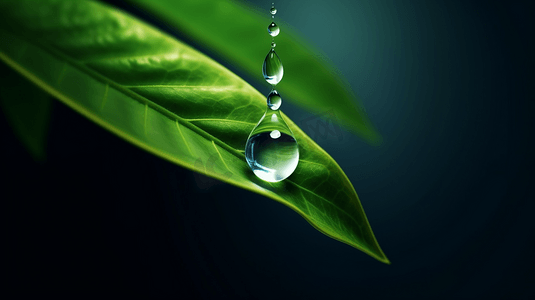 绿色简约插画摄影照片_绿色叶子水滴插画