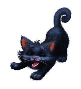 可爱的小毛茸茸的小猫-卡通动物角色吉祥物伸展