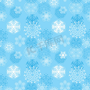 矢量图雪花无缝图案，各种设计对称雪晶，由手绘元素制成
