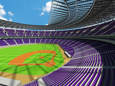 有紫色位子和VIP包厢的大美丽的现代棒球场