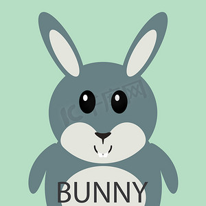 可爱兔子头像摄影照片_可爱的灰色兔子卡通平面图标头像