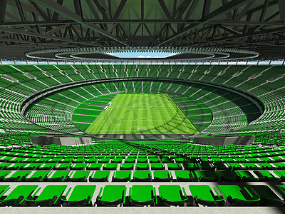 有绿色位子和贵宾包厢的大美丽的现代足球场