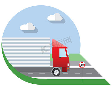 平面设计矢量图城市交通，运输货物的卡车，侧面视图图标