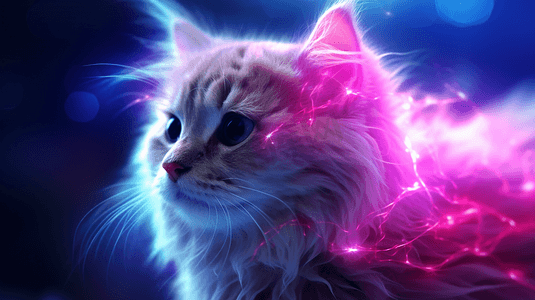 粉彩水晶长毛卷发可爱猫色彩斑斓的光粒子