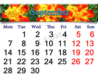 万寿菊 2015 年 9 月的日历