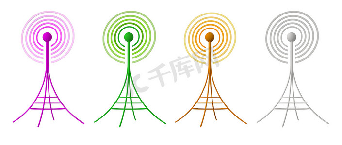 天线wifi摄影照片_3D 生成的无线电天线在白色背景下被隔离