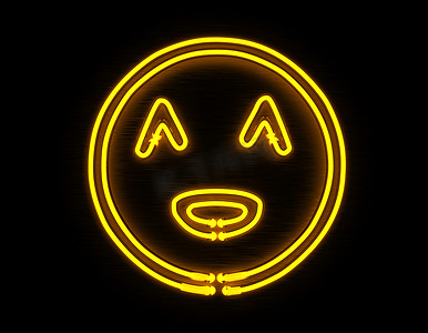 笑脸 3d 在黑色背景上呈现黄色霓虹灯图标