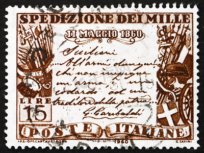 华诞摄影照片_邮票意大利 1960 年加里波第宣言
