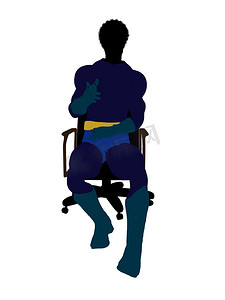 插画椅子摄影照片_坐在椅子上的非洲裔美国男性超级英雄插画剪影
