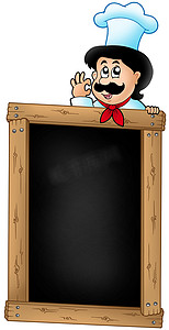 有卡通厨师的木黑板