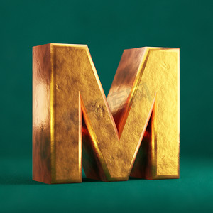 潮水绿色背景上的 Fortuna 金色字母 M 大写。