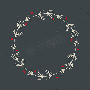 圆形涂鸦摄影照片_圣诞花环圆形框架设置手绘涂鸦。