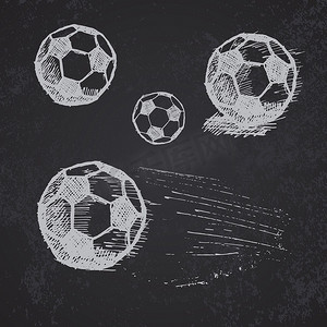 创意足球背景摄影照片_黑板上设置的足球素描