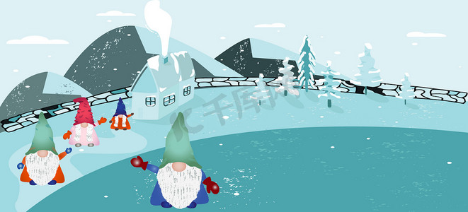 圣诞可爱元素摄影照片_斯堪的纳维亚民间传说圣诞侏儒 Nisse 或 Tomte 挥舞着欢迎进入屋子。