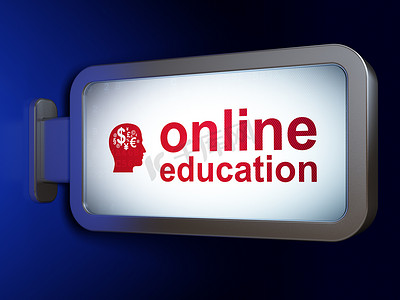教育理念： 在线教育和广告牌背景上带有财务符号的负责人