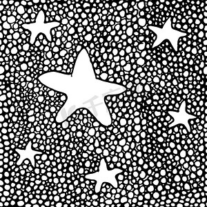 手绘黑色画笔星星、圆圈和点无缝图案，矢量图