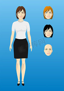 一件白衬衣的女性女实业家，厚度成比例的身体，不同颜色的眼睛和头发