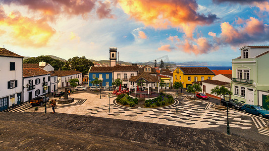 Ribeira Grande，圣米格尔，亚速尔群岛，葡萄牙的全景城市景观。