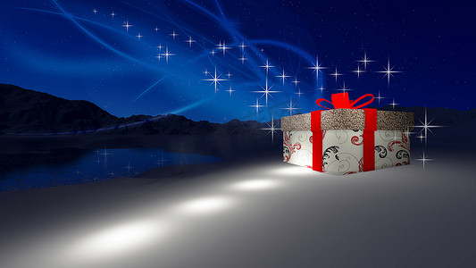 红色背景礼物礼盒摄影照片_北极的礼盒