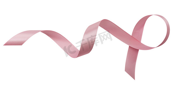 装饰条摄影照片_一条粉红丝带在白色背景上被隔离，带有剪裁路径