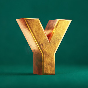 金色字母摄影照片_潮水绿色背景上的 Fortuna 金色字母 Y 大写。