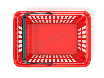 红色购物篮，顶视图。 