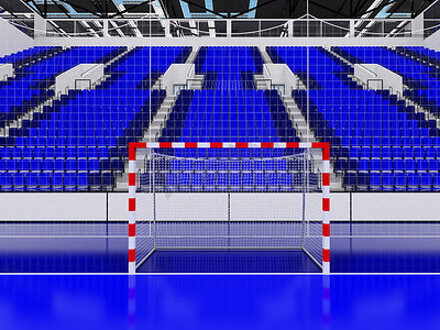 带蓝色座椅和贵宾包厢的美丽现代手球运动场