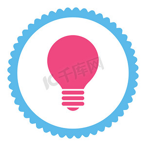 电灯泡平面粉色和蓝色圆形邮票图标