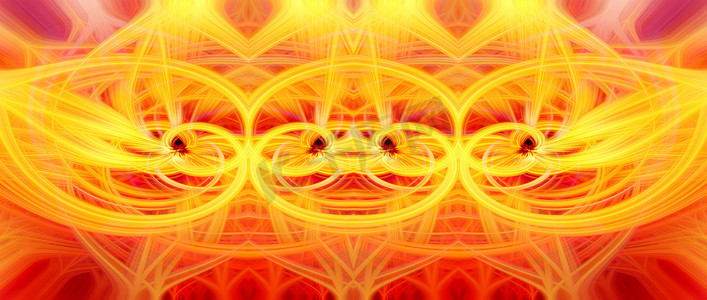 美丽的抽象交织在一起的发光 3d 纤维形成了火花、火焰、花朵、相互关联的心形。