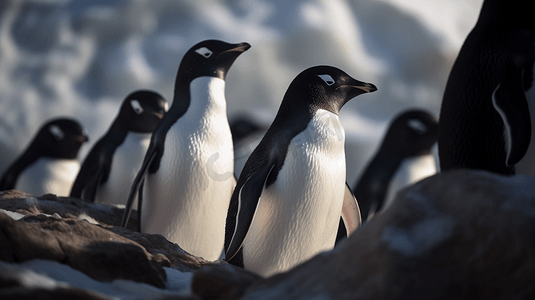 白天白雪覆盖的地面上的白企鹅和黑企鹅