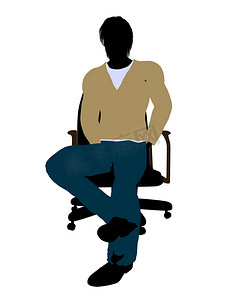 穿着休闲装的男性坐在椅子上插画剪影